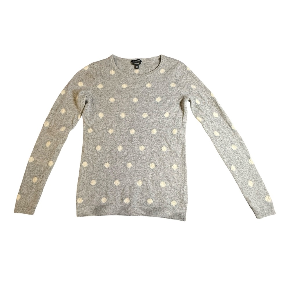 Talbots Pure Cashmere Grey Polka Dot Crew Neck Sweater Womens XS Preppy SoftGirl